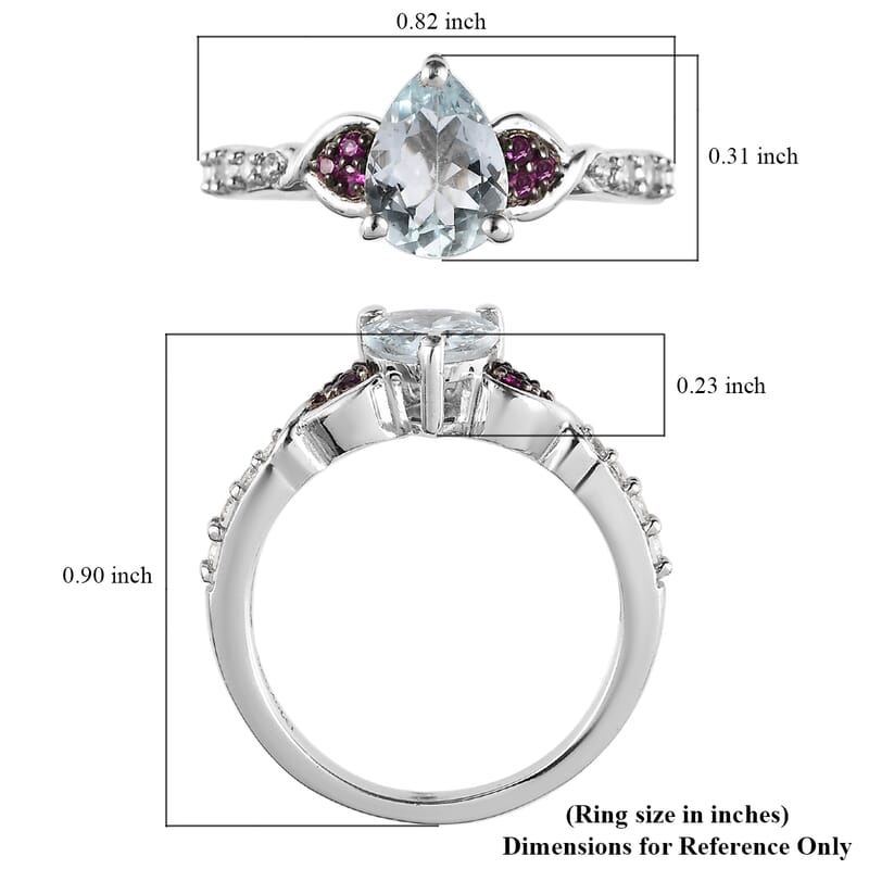Premium Mangoro Aquamarine and Multi Gemstone Ring in Platinum Over Sterling Silver (Size 10.0) 1.15 ctw