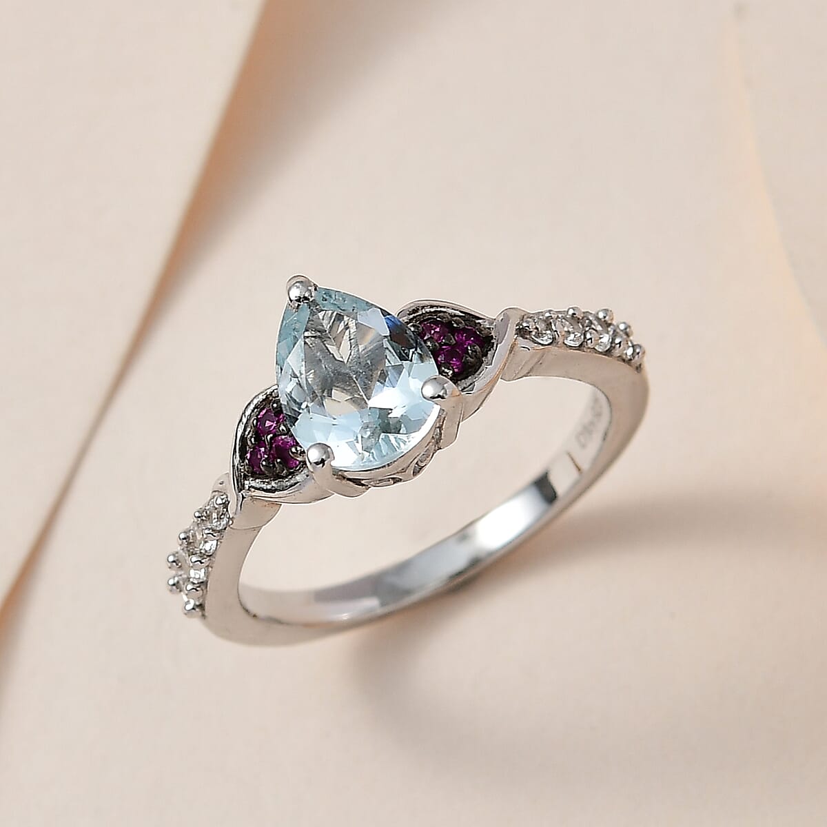 Premium Mangoro Aquamarine and Multi Gemstone Ring in Platinum Over Sterling Silver (Size 9.0) 1.15 ctw image number 1