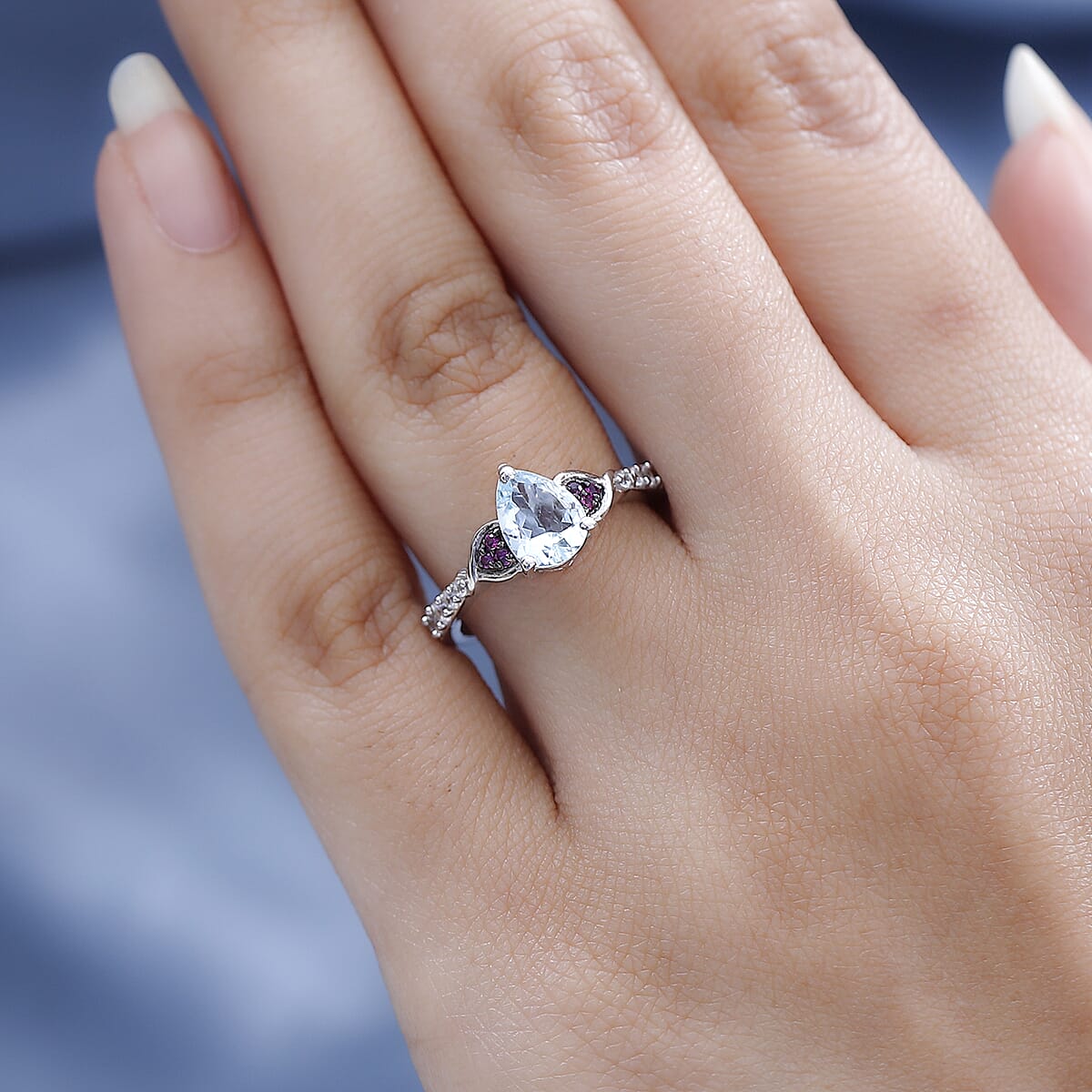 Premium Mangoro Aquamarine and Multi Gemstone Ring in Platinum Over Sterling Silver (Size 9.0) 1.15 ctw image number 2