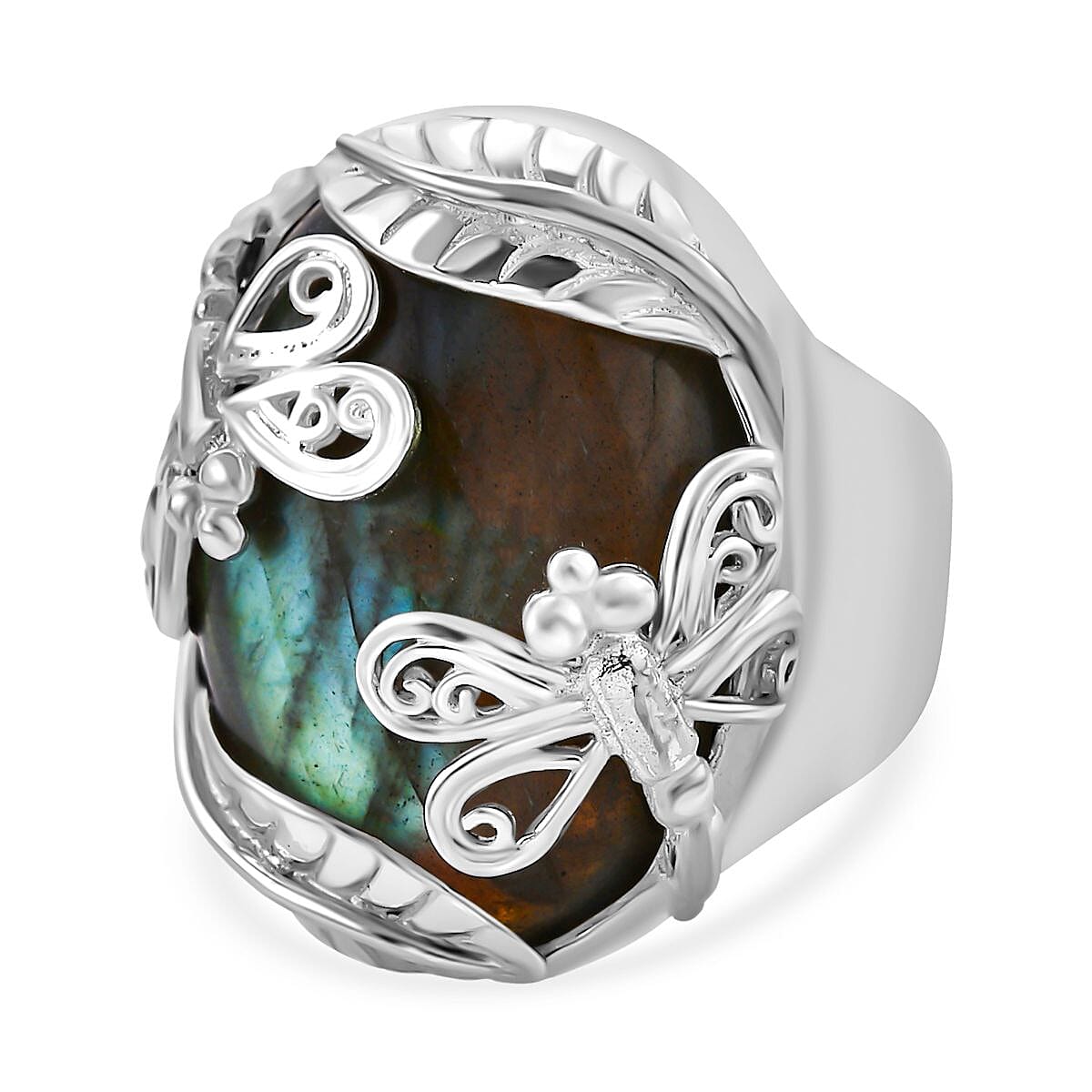 Labradorite 30.00 ctw Ring in Sterling Silver (Size 5.5)