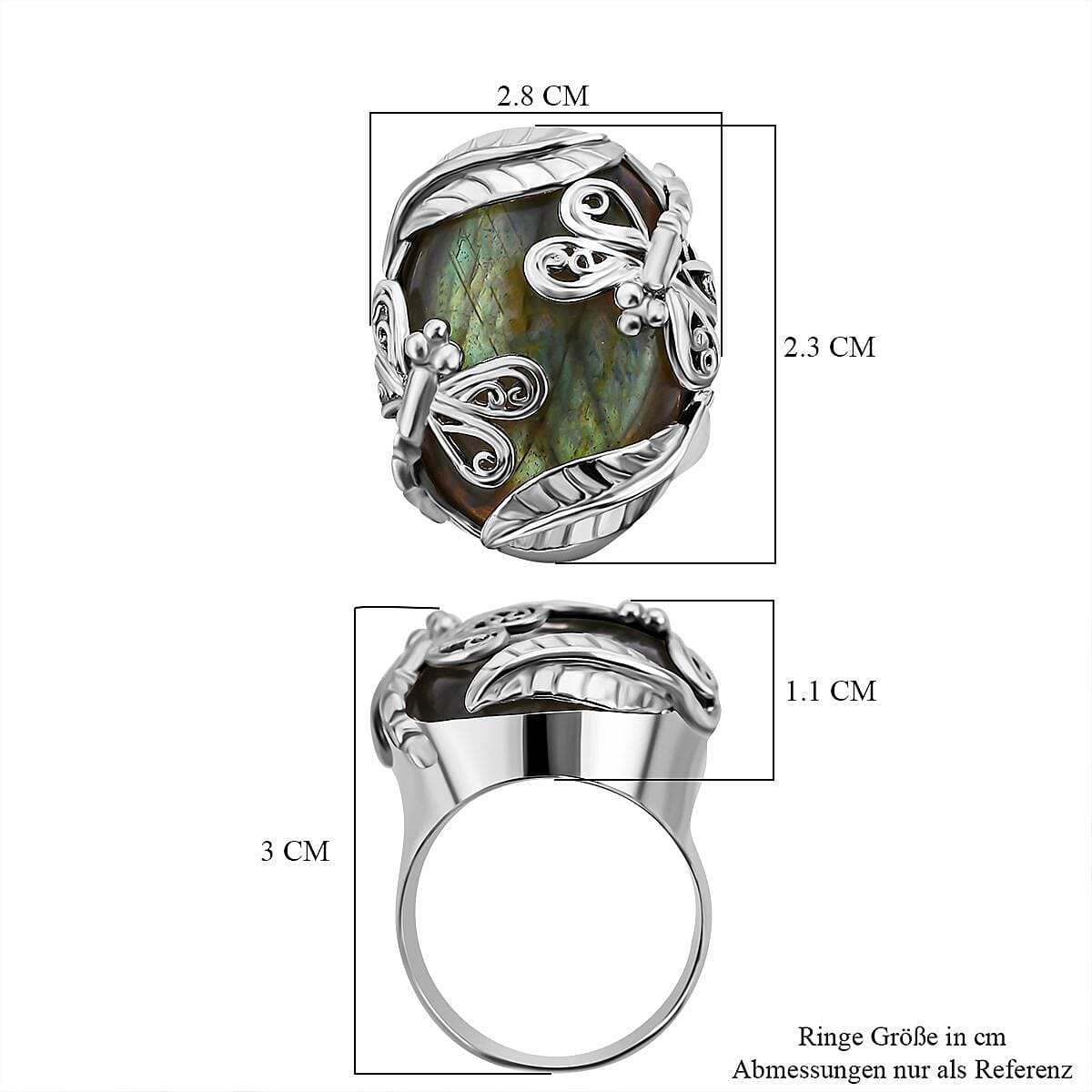 Labradorite 30.00 ctw Ring in Sterling Silver (Size 5.5)