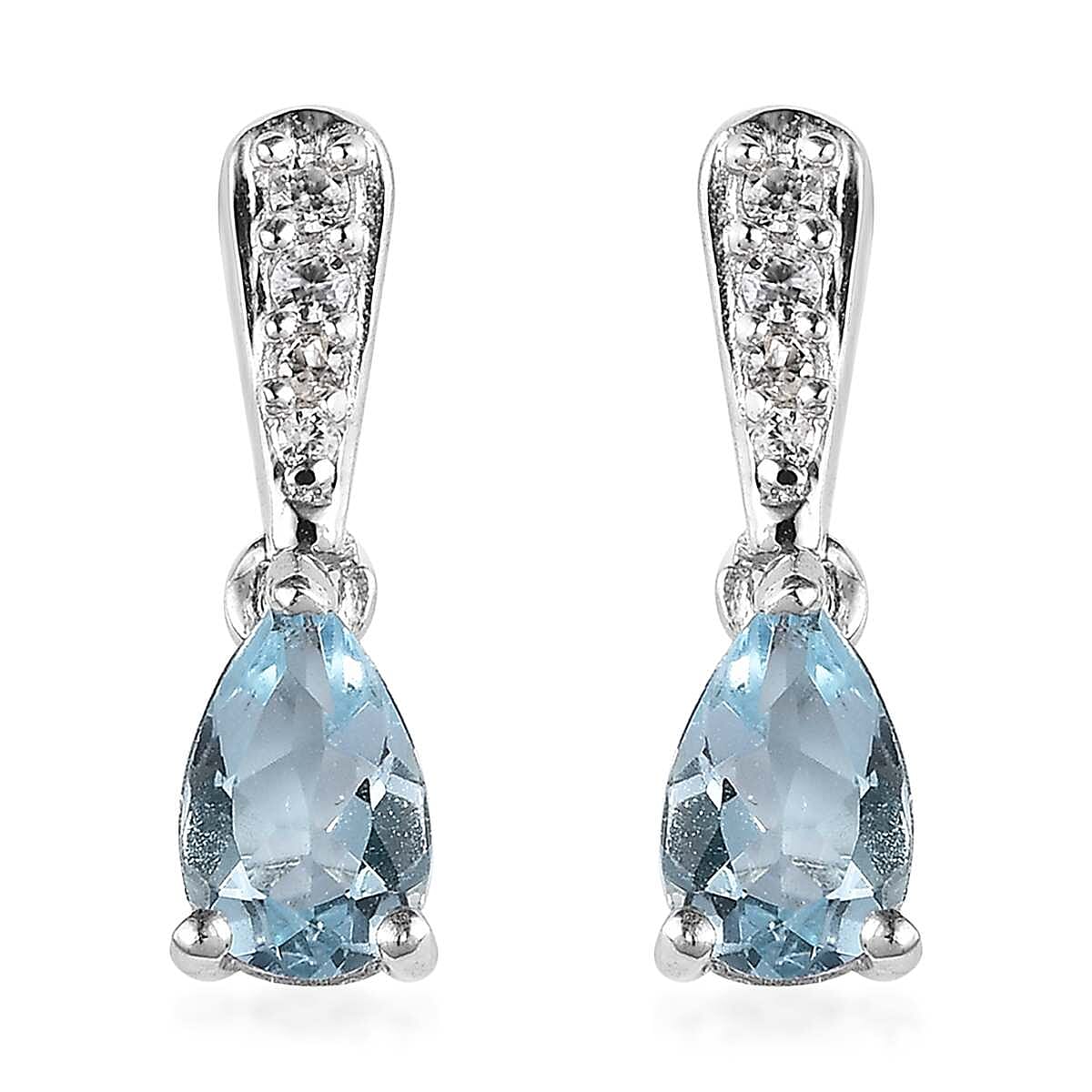 D'Joy Premium Mangoro Aquamarine and White Zircon Drop Earrings in Platinum Over Sterling Silver 0.75 ctw