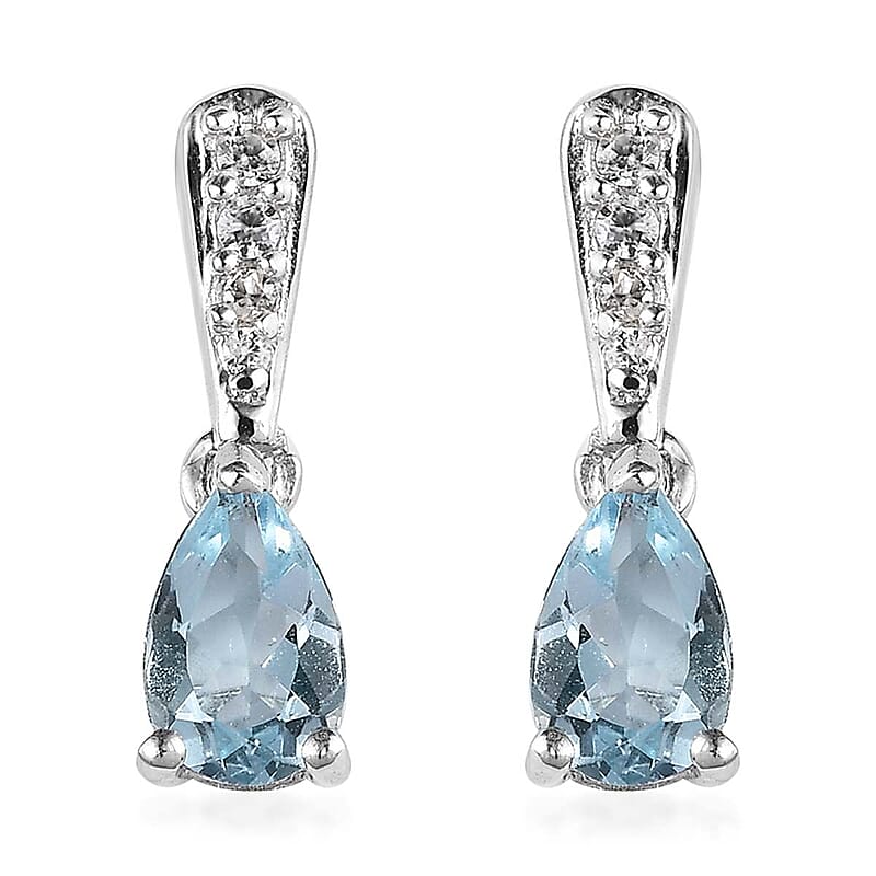 D'Joy Premium Mangoro Aquamarine and White Zircon Drop Earrings in Platinum Over Sterling Silver 0.75 ctw