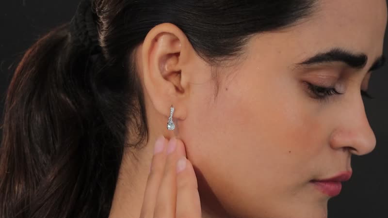 D'Joy Premium Mangoro Aquamarine and White Zircon Drop Earrings in Platinum Over Sterling Silver 0.75 ctw