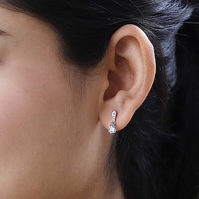 D'Joy Premium Mangoro Aquamarine and White Zircon Drop Earrings in Platinum Over Sterling Silver 0.75 ctw