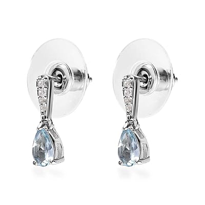 D'Joy Premium Mangoro Aquamarine and White Zircon Drop Earrings in Platinum Over Sterling Silver 0.75 ctw
