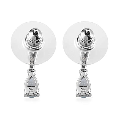 D'Joy Premium Mangoro Aquamarine and White Zircon Drop Earrings in Platinum Over Sterling Silver 0.75 ctw