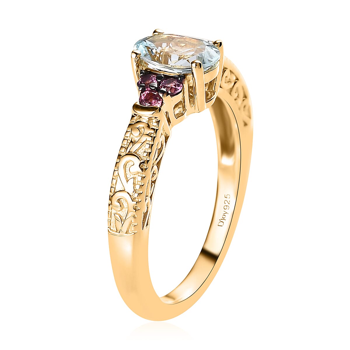 Premium Mangoro Aquamarine and Lotus Garnet Ring in Vermeil Yellow Gold Over Sterling Silver 0.90 ctw image number 3