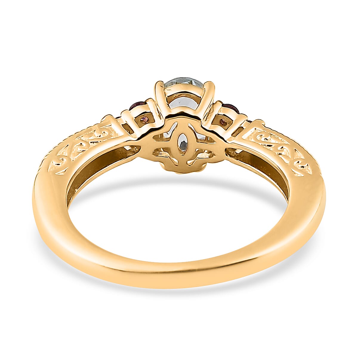 Premium Mangoro Aquamarine and Lotus Garnet Ring in Vermeil Yellow Gold Over Sterling Silver 0.90 ctw image number 4