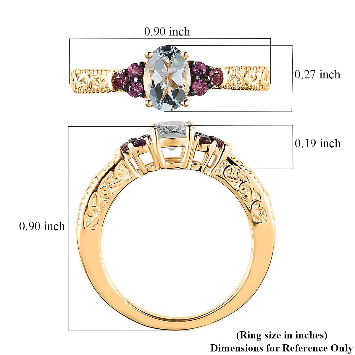 Premium Mangoro Aquamarine and Lotus Garnet Ring in Vermeil Yellow Gold Over Sterling Silver 0.90 ctw image number 5