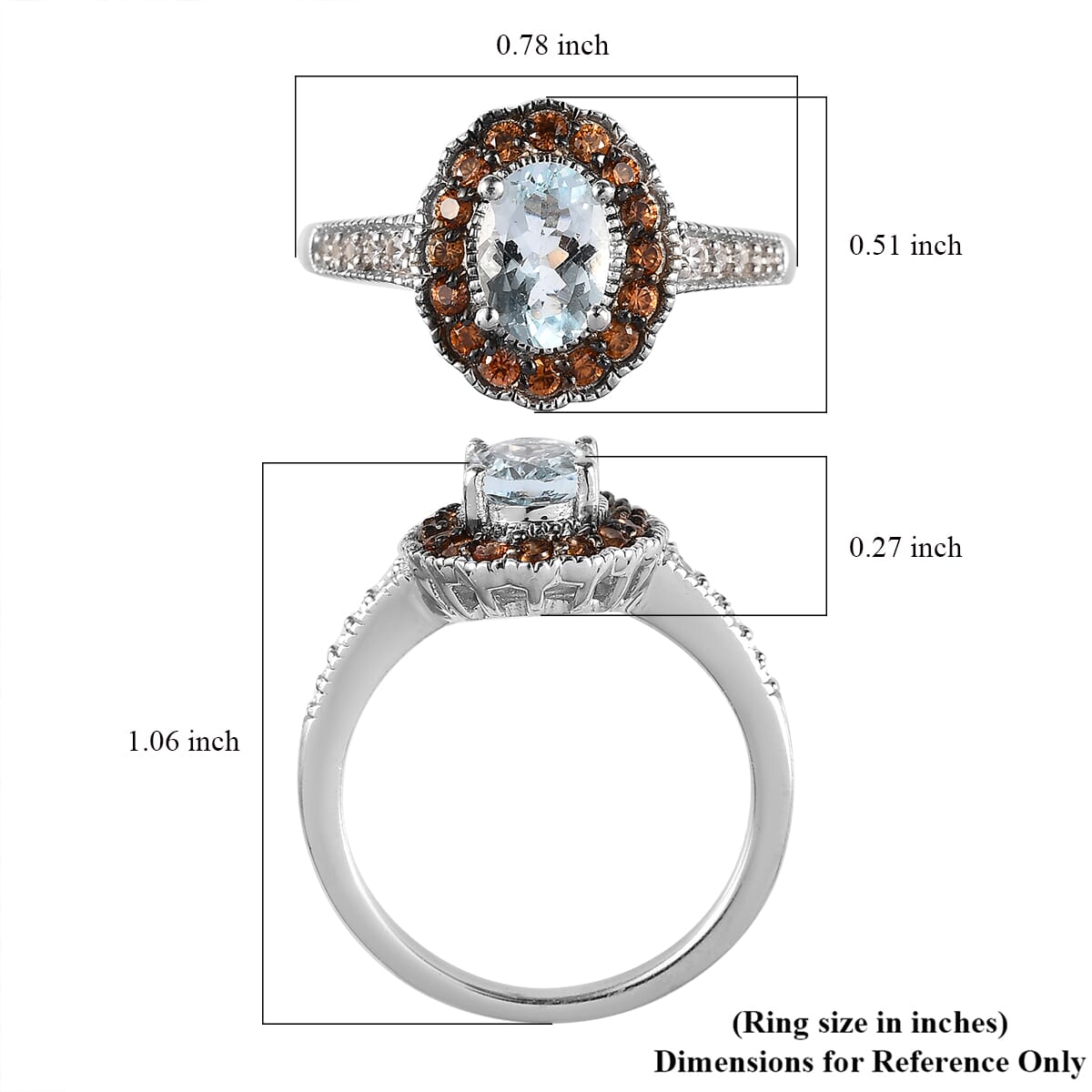 Premium Mangoro Aquamarine, Brown and White Zircon Halo Ring in Platinum Over Sterling Silver 1.15 ctw image number 5