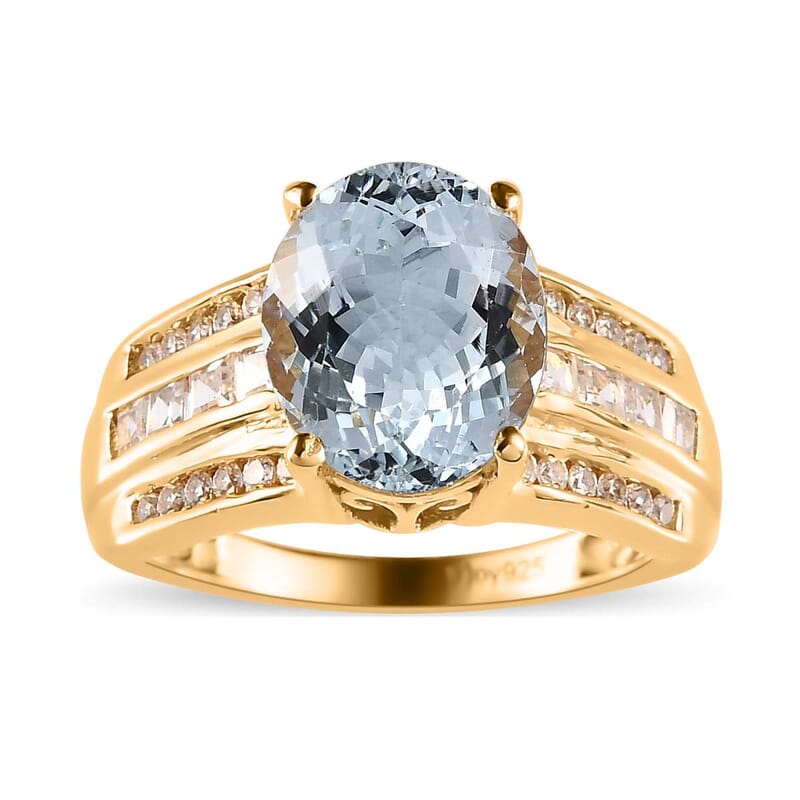 Premium Mangoro Aquamarine and White Zircon Ring in Vermeil Yellow Gold Over Sterling Silver (Size 10.0) 3.75 ctw