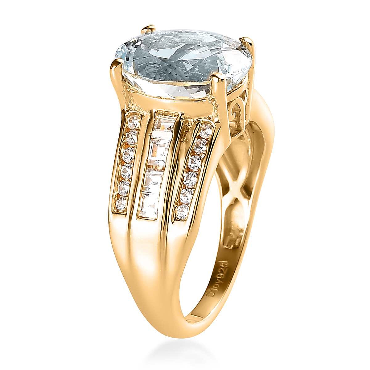 Premium Mangoro Aquamarine and White Zircon Ring in Vermeil Yellow Gold Over Sterling Silver 3.75 ctw image number 3