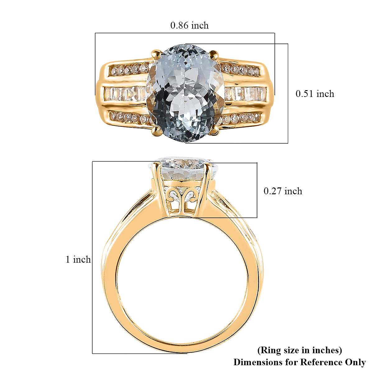 Premium Mangoro Aquamarine and White Zircon Ring in Vermeil Yellow Gold Over Sterling Silver 3.75 ctw image number 5