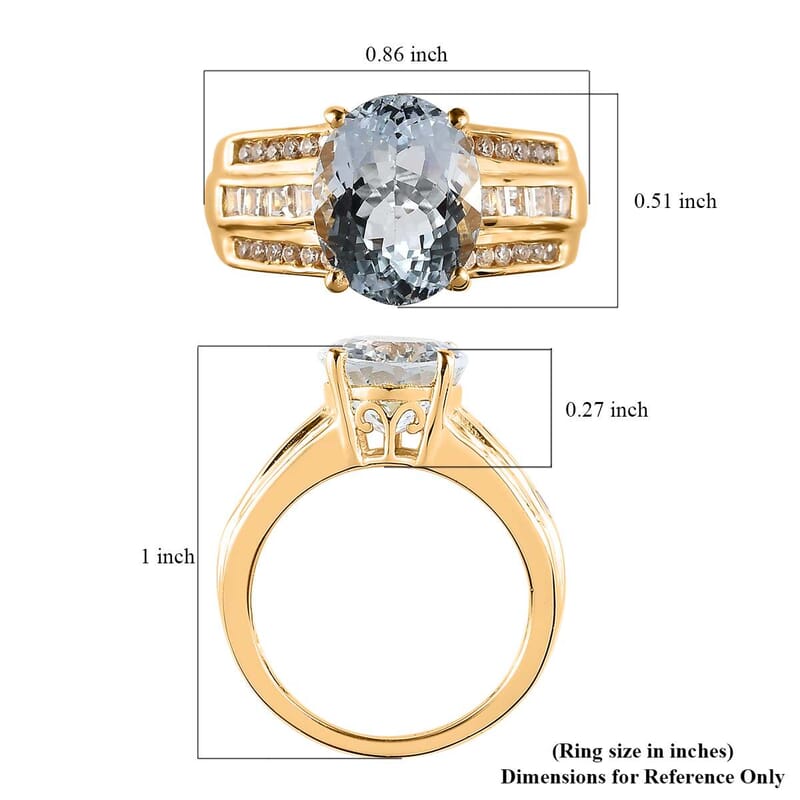 Premium Mangoro Aquamarine and White Zircon Ring in Vermeil Yellow Gold Over Sterling Silver (Size 10.0) 3.75 ctw