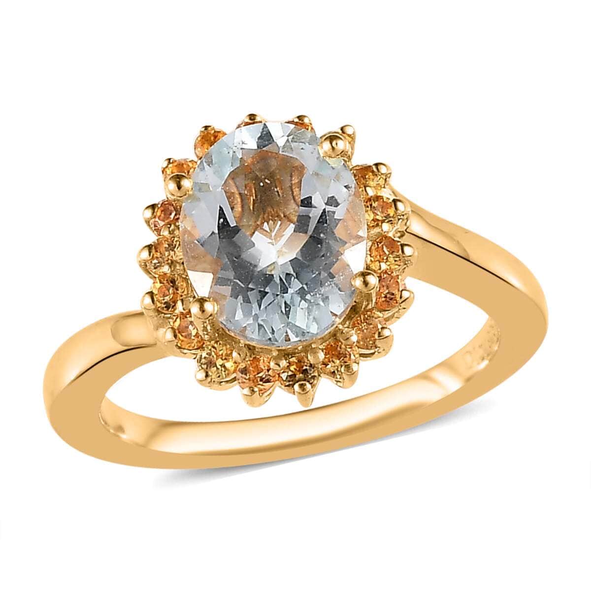 Premium Mangoro Aquamarine and Yellow Sapphire Sunburst Ring in Vermeil Yellow Gold Over Sterling Silver 1.90 ctw image number 0