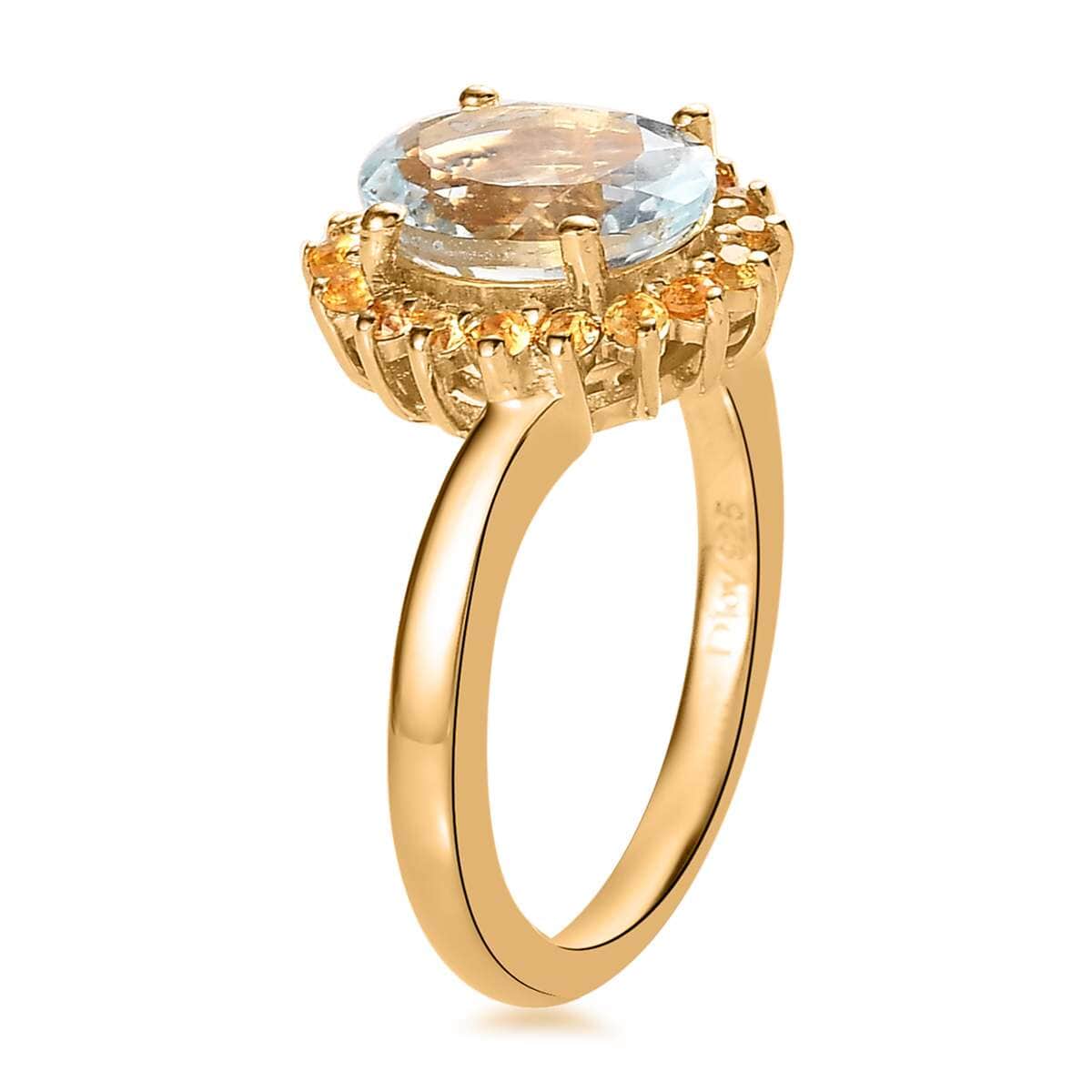 Premium Mangoro Aquamarine and Yellow Sapphire Sunburst Ring in Vermeil Yellow Gold Over Sterling Silver 1.90 ctw image number 3