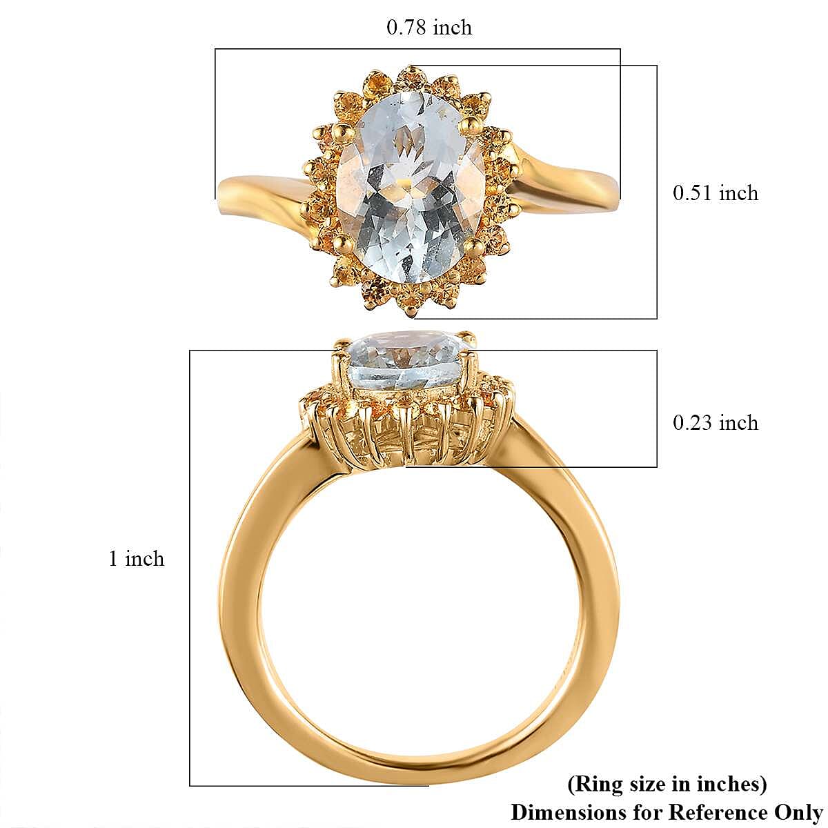 Premium Mangoro Aquamarine and Yellow Sapphire Sunburst Ring in Vermeil Yellow Gold Over Sterling Silver (Size 10.0) 1.90 ctw
