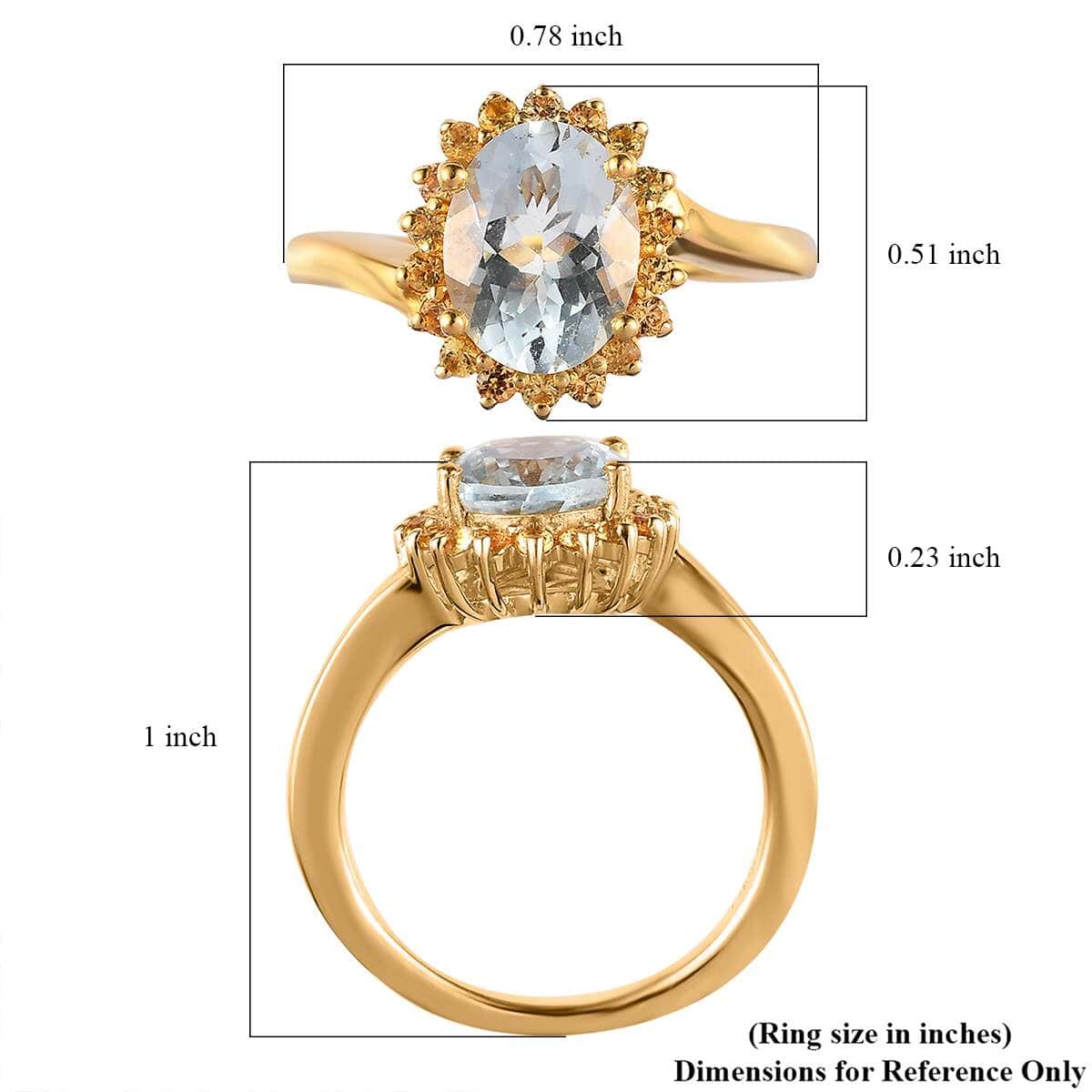 Premium Mangoro Aquamarine and Yellow Sapphire Sunburst Ring in Vermeil Yellow Gold Over Sterling Silver 1.90 ctw image number 5