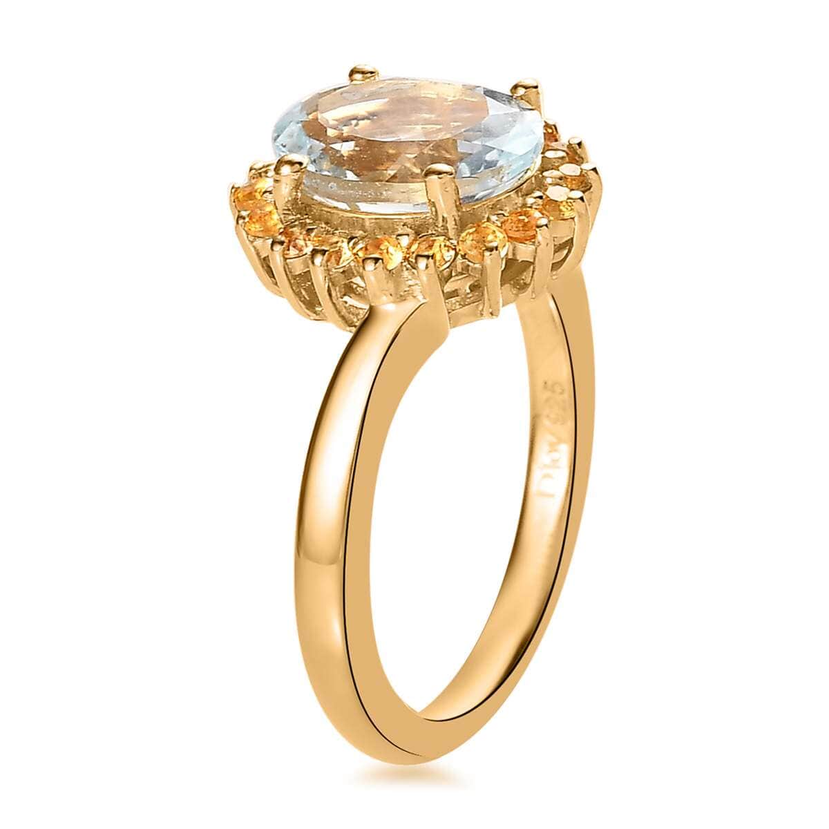 Premium Mangoro Aquamarine and Yellow Sapphire Sunburst Ring in Vermeil Yellow Gold Over Sterling Silver (Size 6.0) 1.90 ctw image number 3