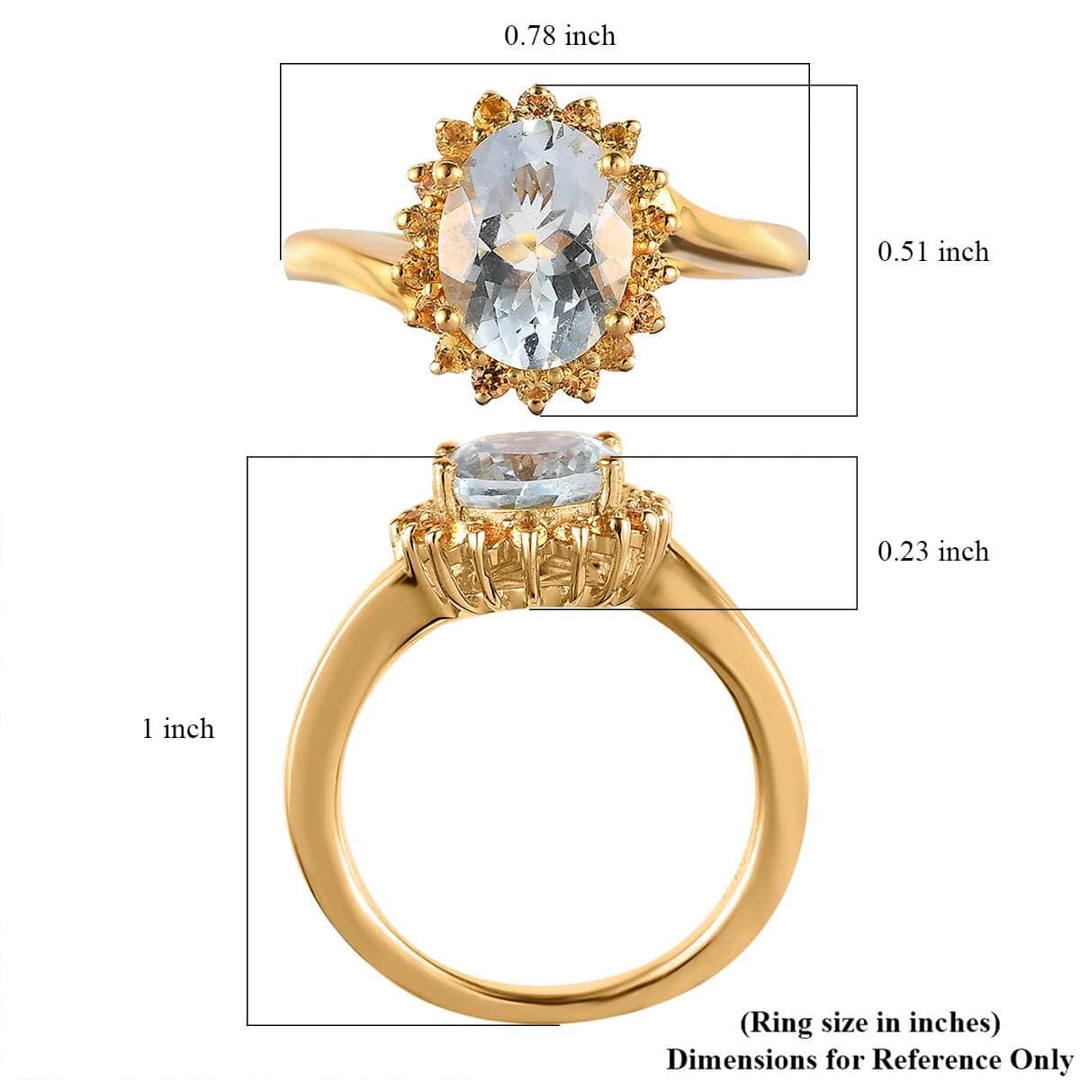 Premium Mangoro Aquamarine and Yellow Sapphire Sunburst Ring in Vermeil Yellow Gold Over Sterling Silver (Size 6.0) 1.90 ctw image number 5