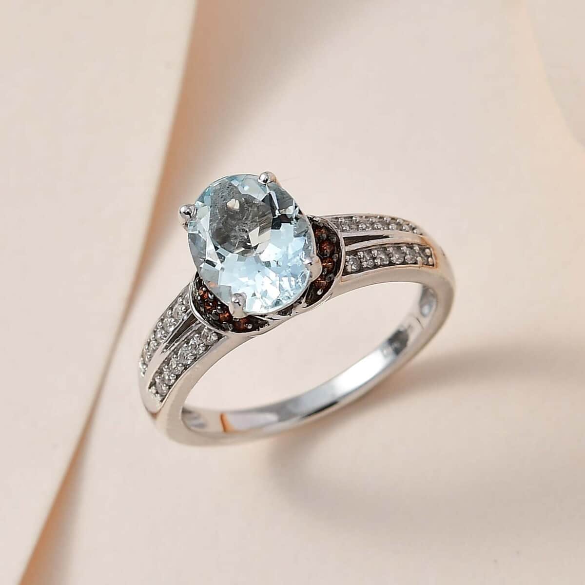 Buy Premium Mangoro Aquamarine, Brown and White Zircon Ring in Platinum ...