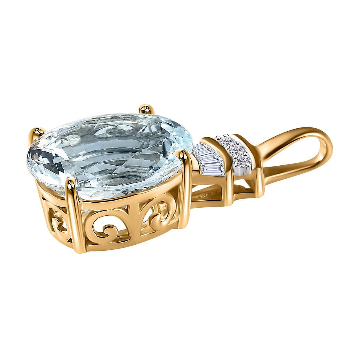 Luxoro 10K Yellow Gold Premium Mangoro Aquamarine and Diamond Pendant without Chain 3.10 ctw image number 3