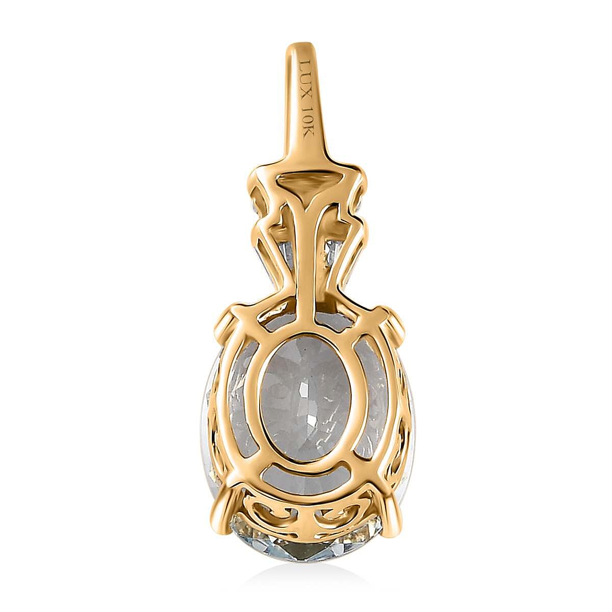 Luxoro 10K Yellow Gold Premium Mangoro Aquamarine and Diamond Pendant without Chain 3.10 ctw image number 4