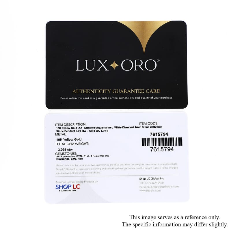 Luxoro 10K Yellow Gold Premium Mangoro Aquamarine and Diamond Pendant without Chain 3.10 ctw