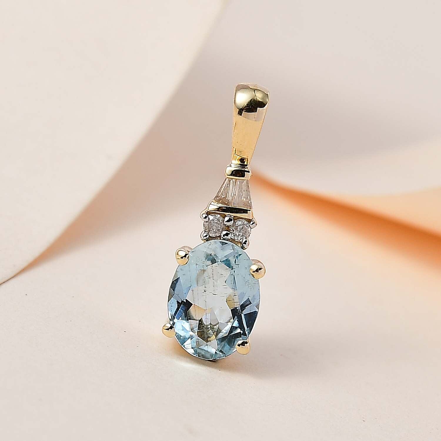 Luxoro 10K Yellow Gold Premium Santa Maria Aquamarine and G-H I3 Diamond Pendant 1.15 ctw