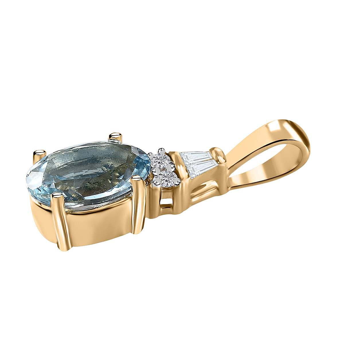 Luxoro 10K Yellow Gold Premium Santa Maria Aquamarine and G-H I3 Diamond Pendant 1.15 ctw image number 3