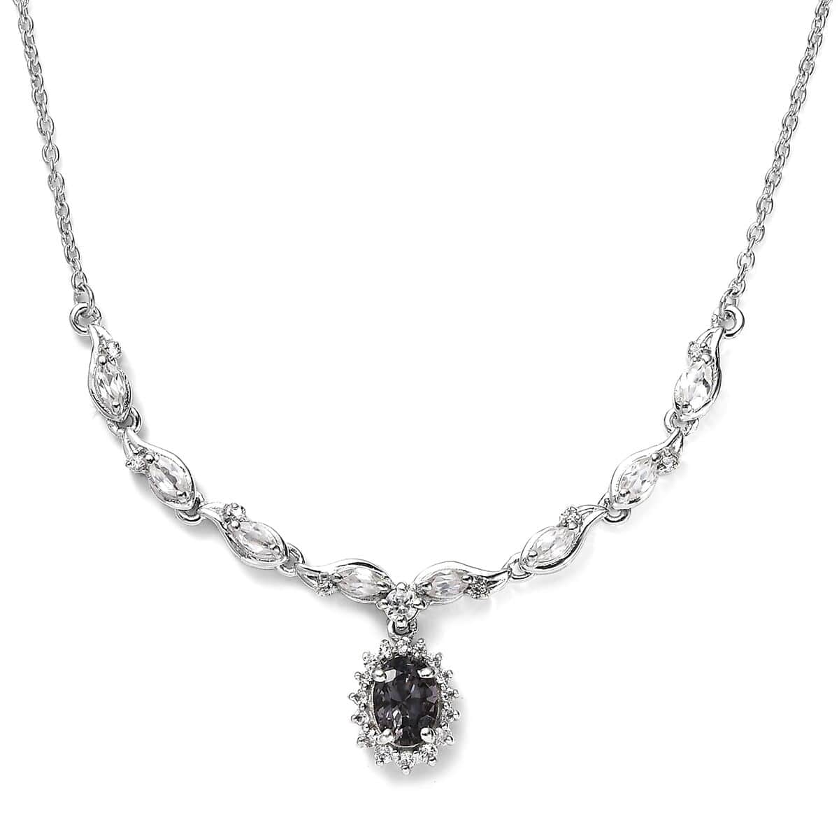 Tanzanian Platinum Spinel and White Zircon Floral Necklace 18-20 Inches in Platinum Over Sterling Silver 2.00 ctw image number 0