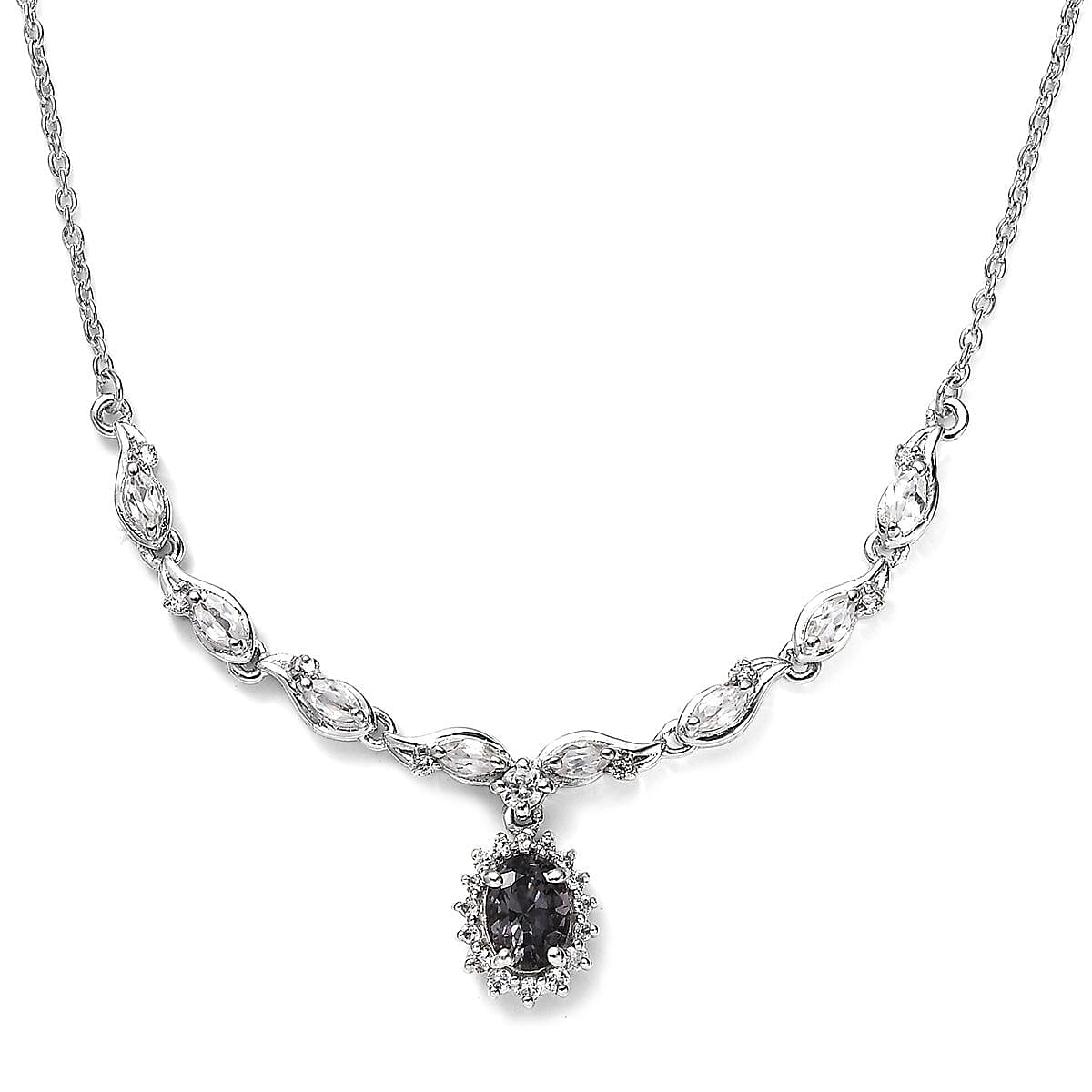 Tanzanian Platinum Spinel and White Zircon Floral Necklace 18-20 Inches in Platinum Over Sterling Silver 2.00 ctw image number 0