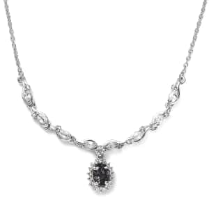 Tanzanian Platinum Spinel and White Zircon Floral Necklace 18-20 Inches in Platinum Over Sterling Silver 2.00 ctw