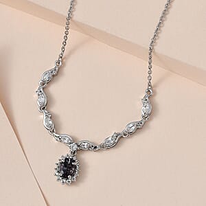 D'Joy Tanzanian Platinum Spinel and White Zircon 2.00 ctw Floral Necklace 18-20 Inches in Platinum Over Sterling Silver