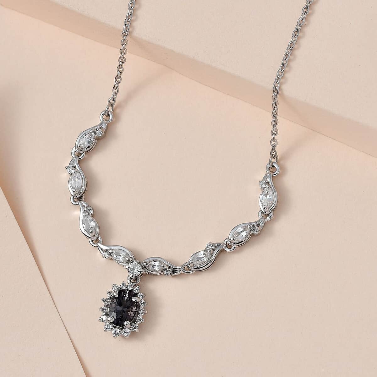 Tanzanian Platinum Spinel and White Zircon Floral Necklace 18-20 Inches in Platinum Over Sterling Silver 2.00 ctw image number 1