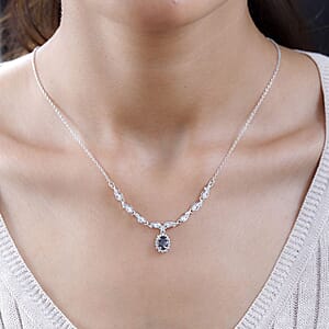 D'Joy Tanzanian Platinum Spinel and White Zircon 2.00 ctw Floral Necklace 18-20 Inches in Platinum Over Sterling Silver