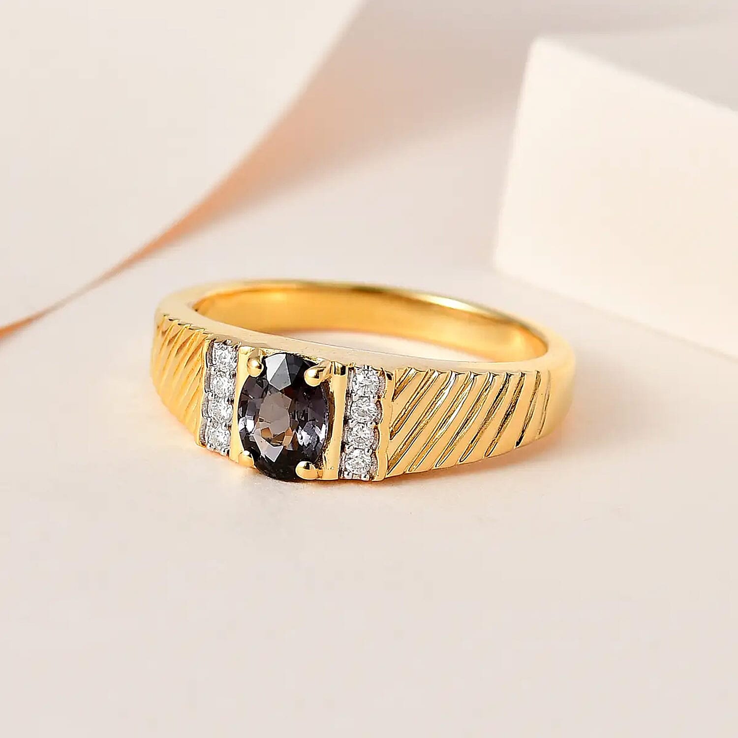 Premium Platinum Spinel and Moissanite 0.90 ctw Men's Ring in Vermeil Yellow Gold Over Sterling Silver (Size 10.0)