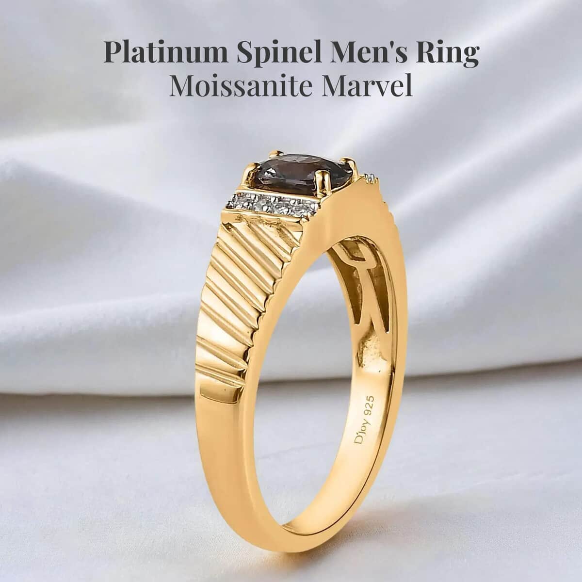 Premium Platinum Spinel and Moissanite Men's Ring in Vermeil Yellow Gold Over Sterling Silver (Size 10.0) 0.90 ctw image number 2