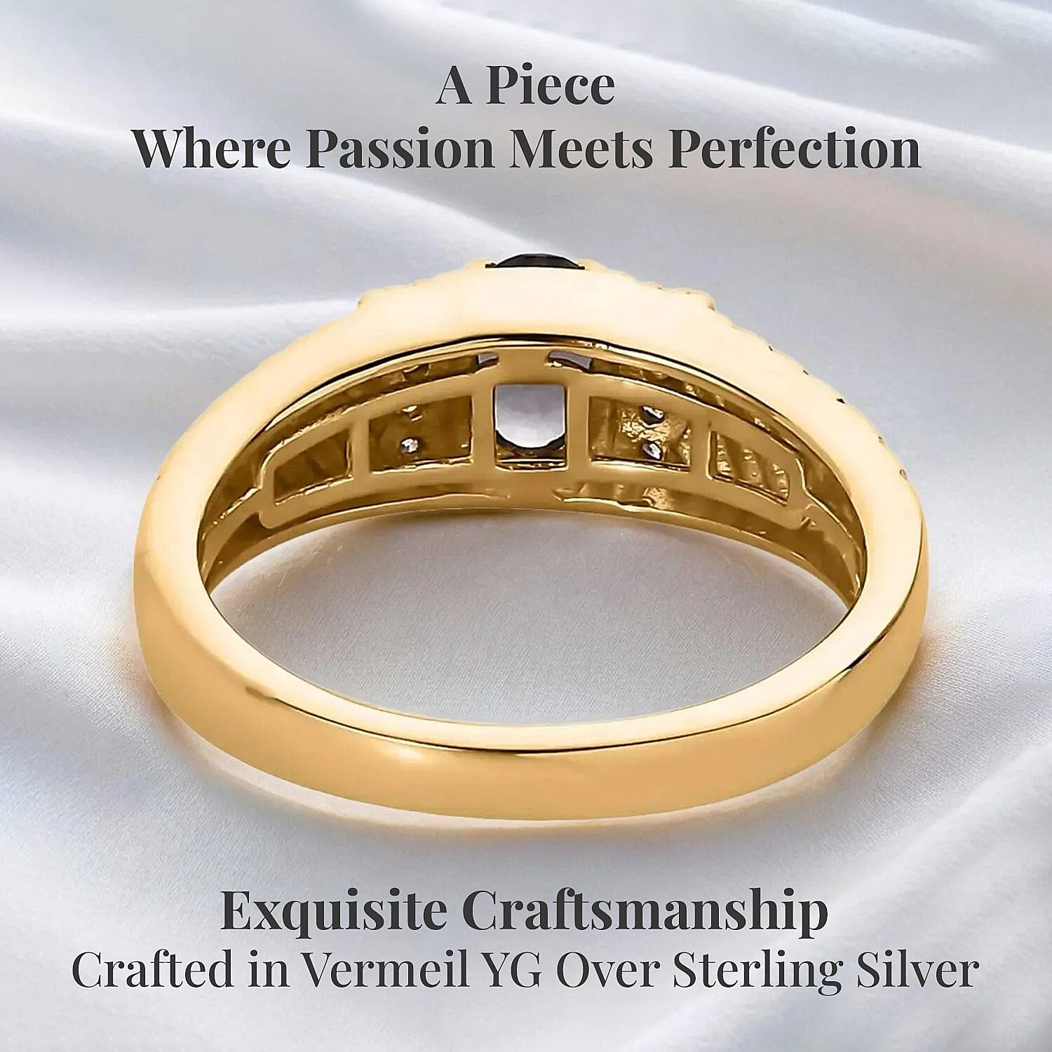 Premium Platinum Spinel and Moissanite 0.90 ctw Men's Ring in Vermeil Yellow Gold Over Sterling Silver (Size 10.0)