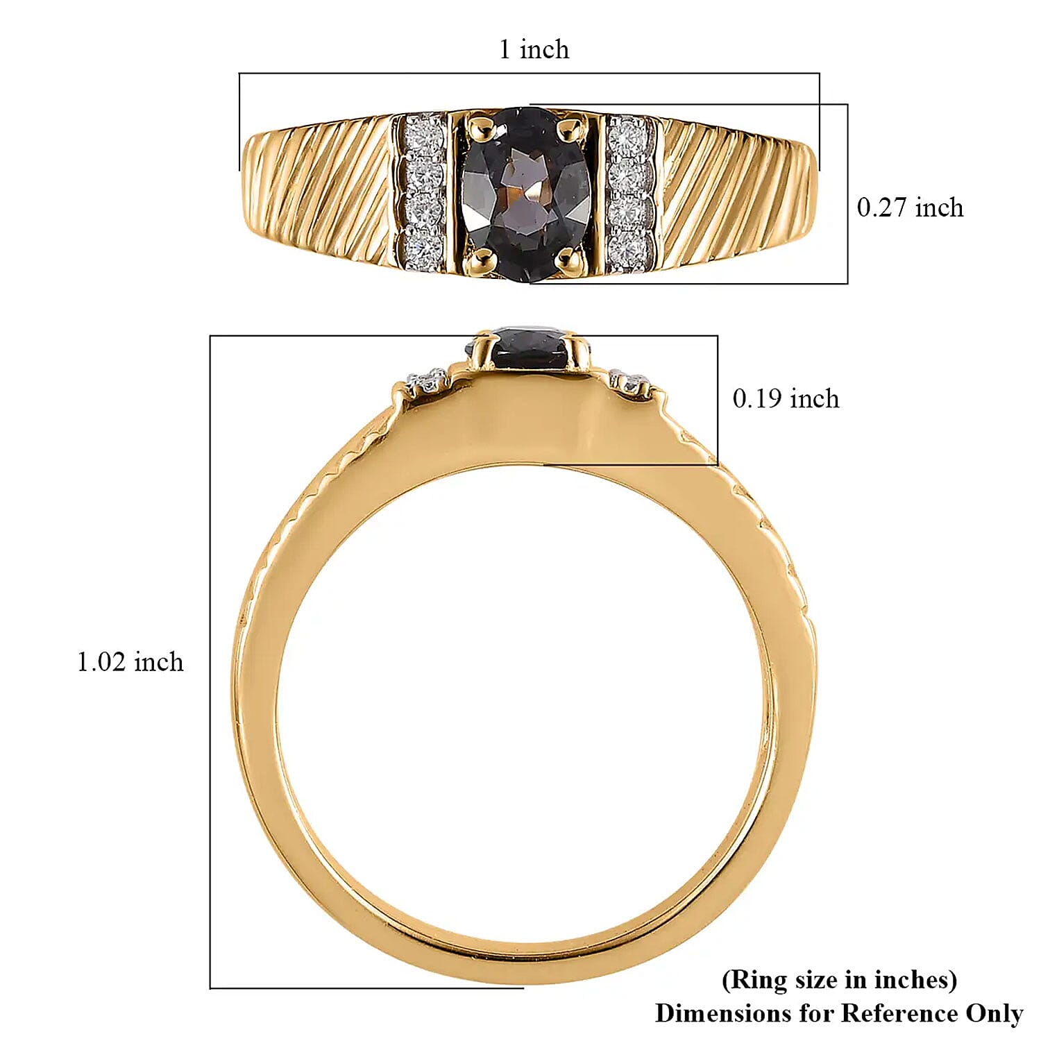 Premium Tanzanian Platinum Spinel and Moissanite Men's Ring in Vermeil Yellow Gold Over Sterling Silver (Size 11.0) 0.90 ctw