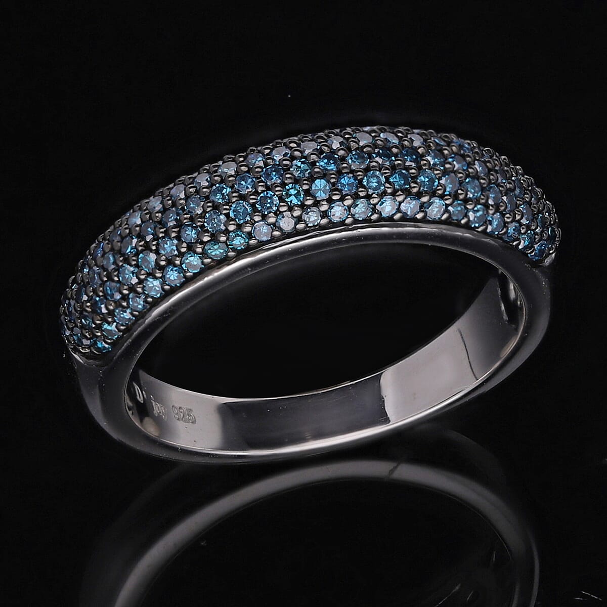 Blue Diamond Ring in Platinum Over Sterling Silver (Size 7.0) 0.50 ctw image number 1