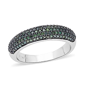 Green Diamond Ring in Platinum Over Sterling Silver (Size 8.0) 0.50 ctw