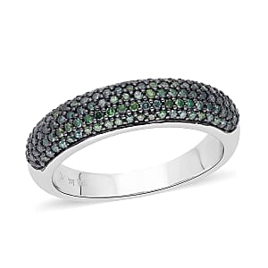 Green Diamond Ring in Platinum Over Sterling Silver (Size 9.0) 0.50 ctw