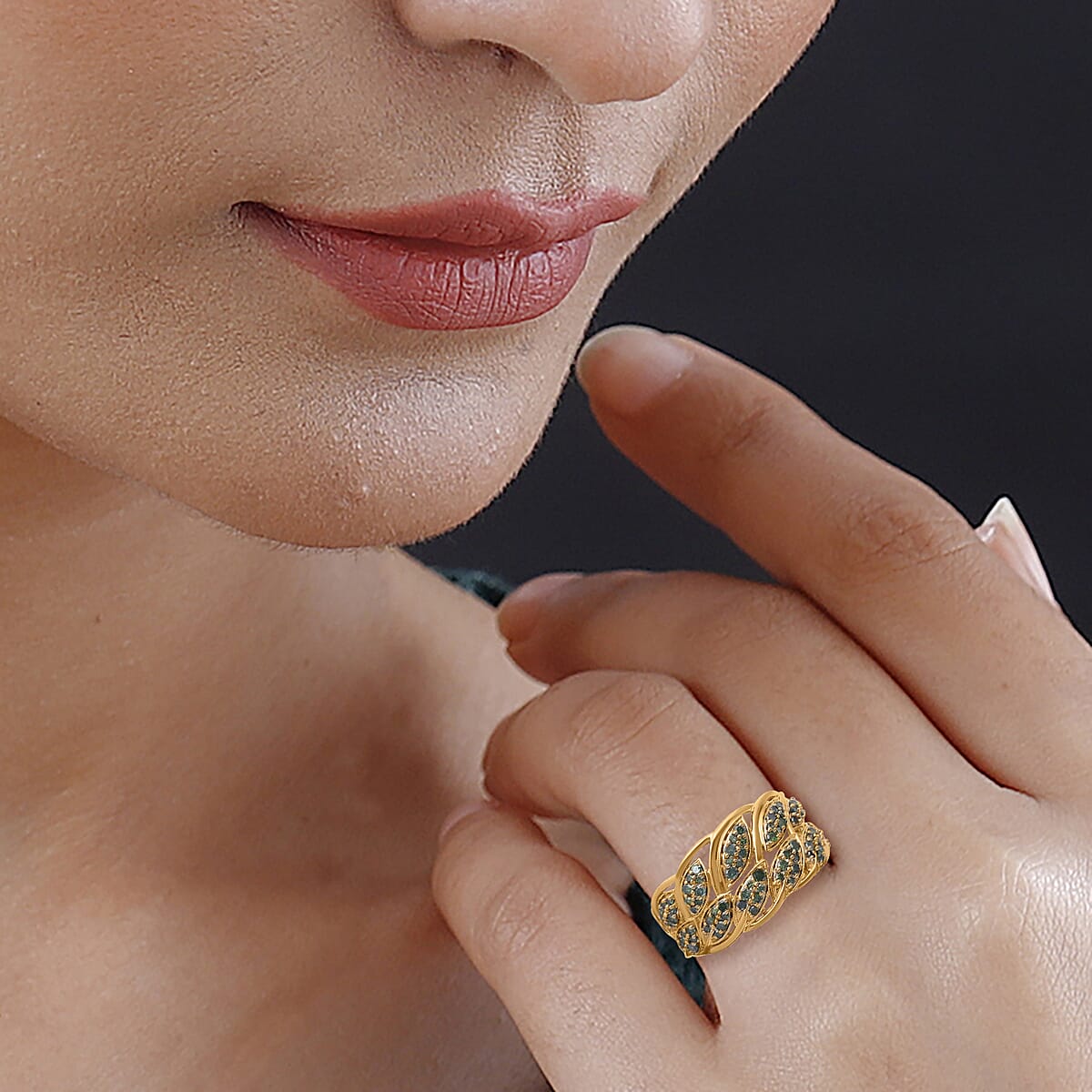 Green Diamond Ring in Vermeil Yellow Gold Over Sterling Silver 0.50 ctw image number 2
