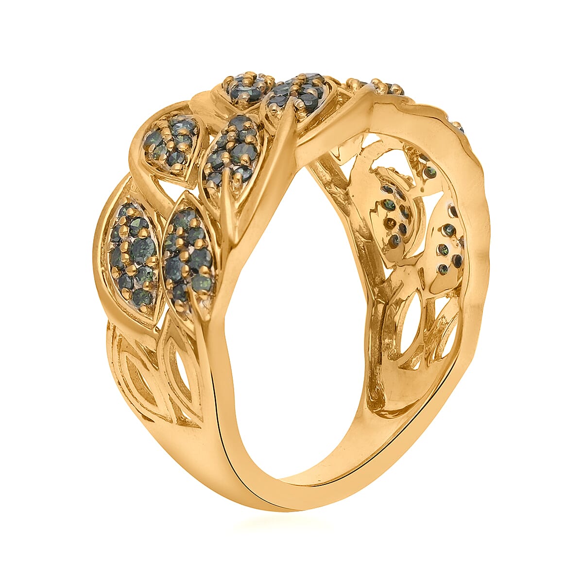 Green Diamond Ring in Vermeil Yellow Gold Over Sterling Silver 0.50 ctw image number 3