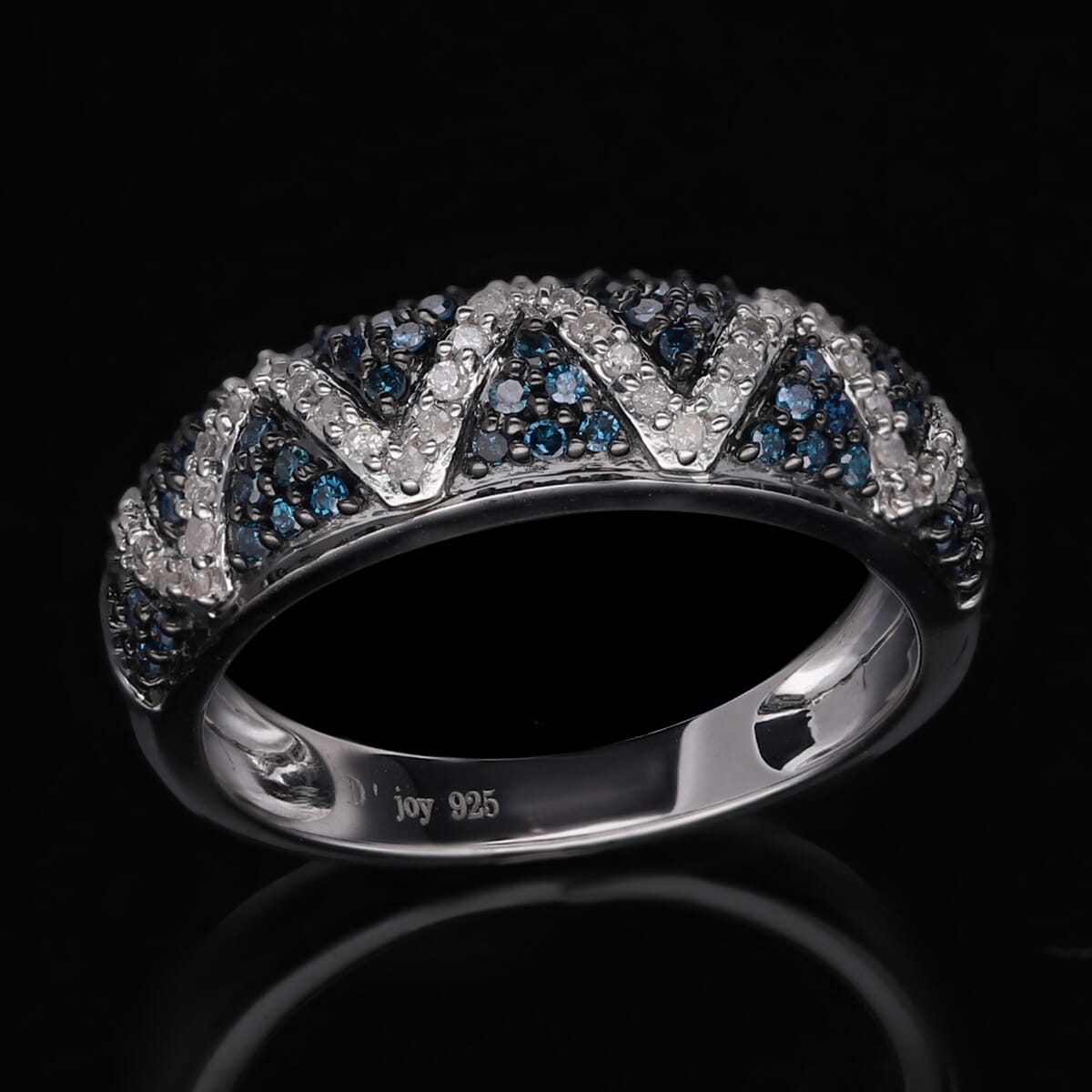Blue and White Diamond Ring in Platinum Over Sterling Silver 0.50 ctw image number 1