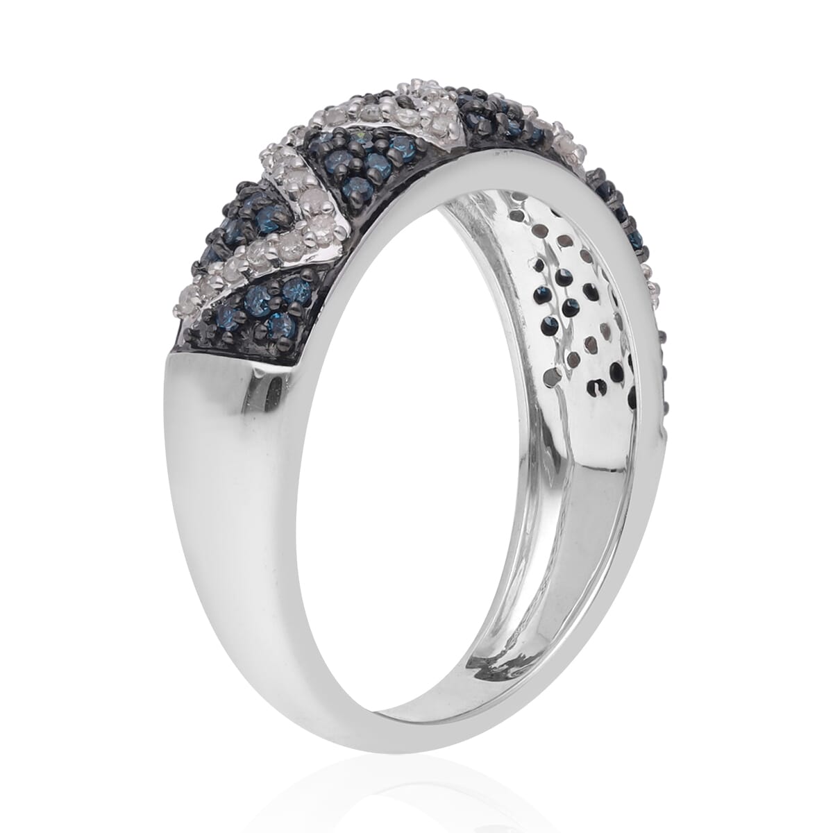 Blue and White Diamond Ring in Platinum Over Sterling Silver 0.50 ctw image number 3