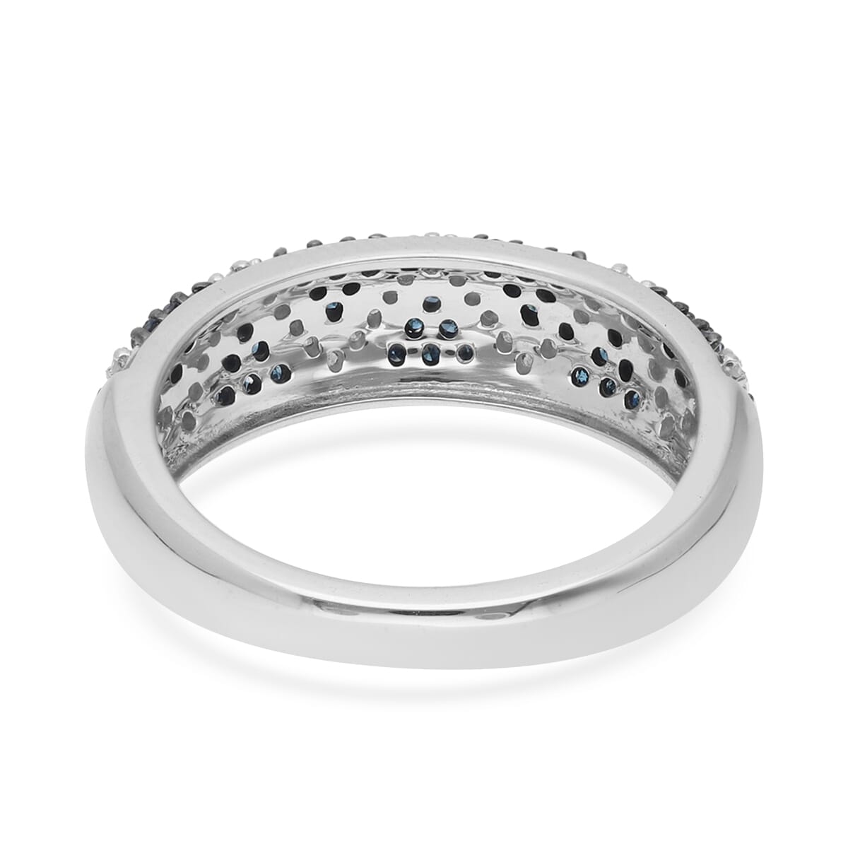 Blue and White Diamond Ring in Platinum Over Sterling Silver 0.50 ctw image number 4
