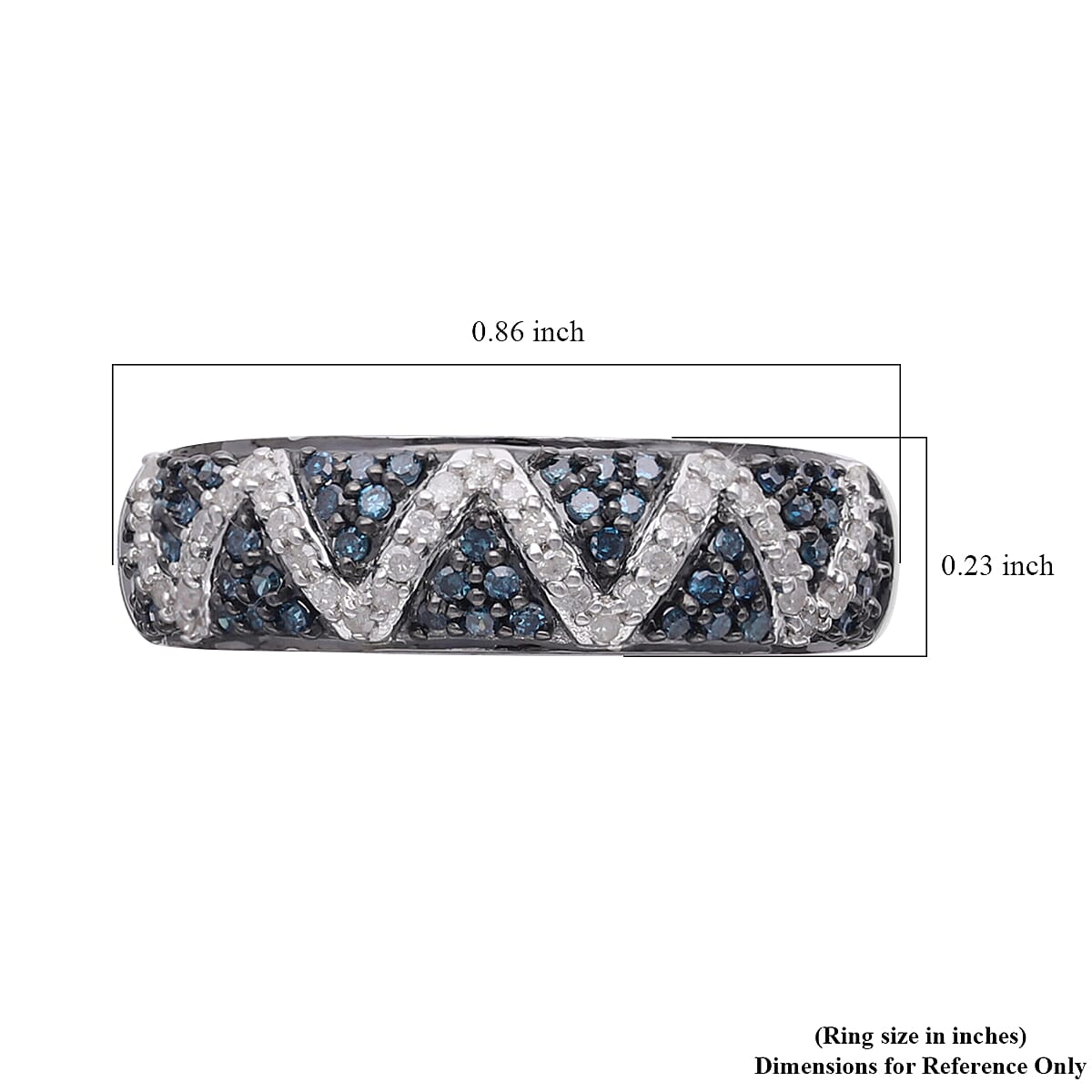 Blue and White Diamond Ring in Platinum Over Sterling Silver (Size 10.0) 0.50 ctw